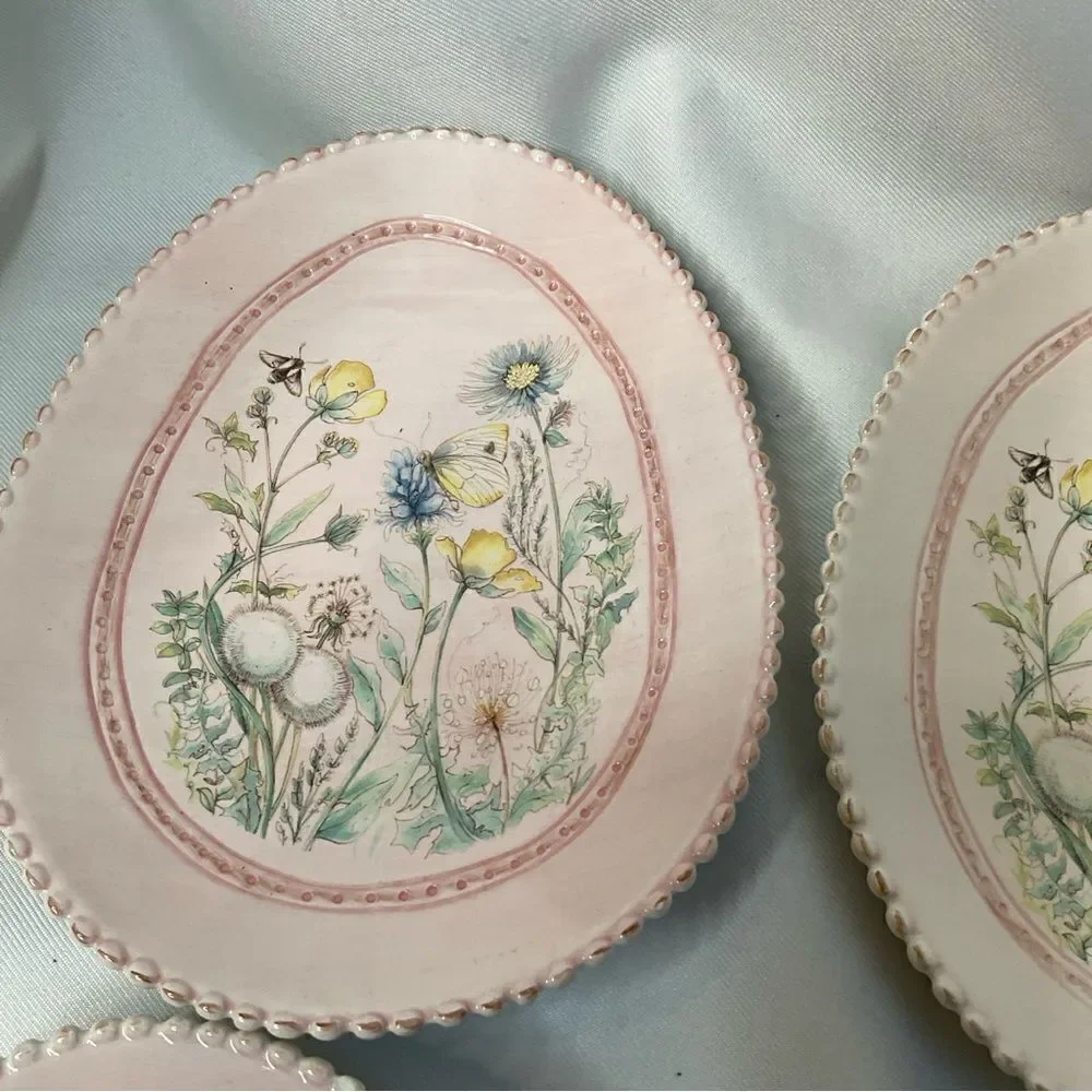 Pottery Barn Easter Egg Plates Set‎ of 4 Rare Cottage Core boxed